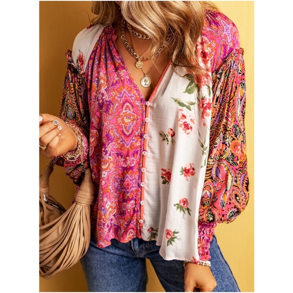 BellanBlue Tops - 03 Boho Floral Print Button down Cottagecore Blouse
